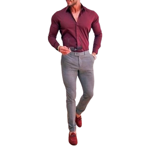 Grey Pant with maroon shirt for men removebg preview