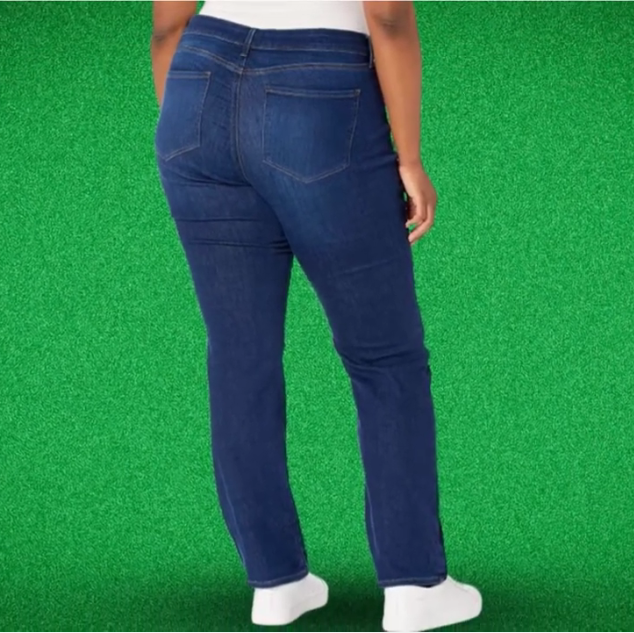 NINJ Women's Plus Size Maryland Straight Leg Jeans, ideal for Apple Shapes, offering a classic fit with a flattering silhouette. Discover comfort and style in every step