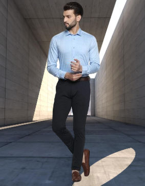 Black Pants with Sky Blue Shirt