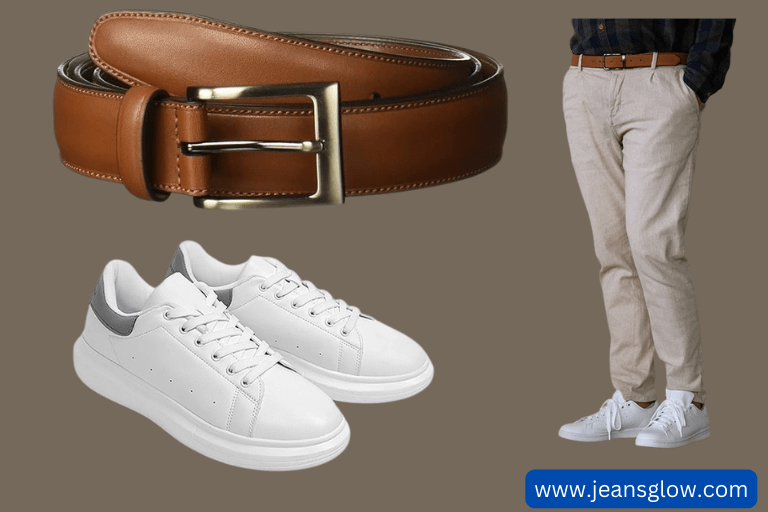 Brown belt with white shoes