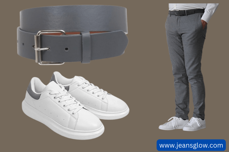 Grey belt with white shoes