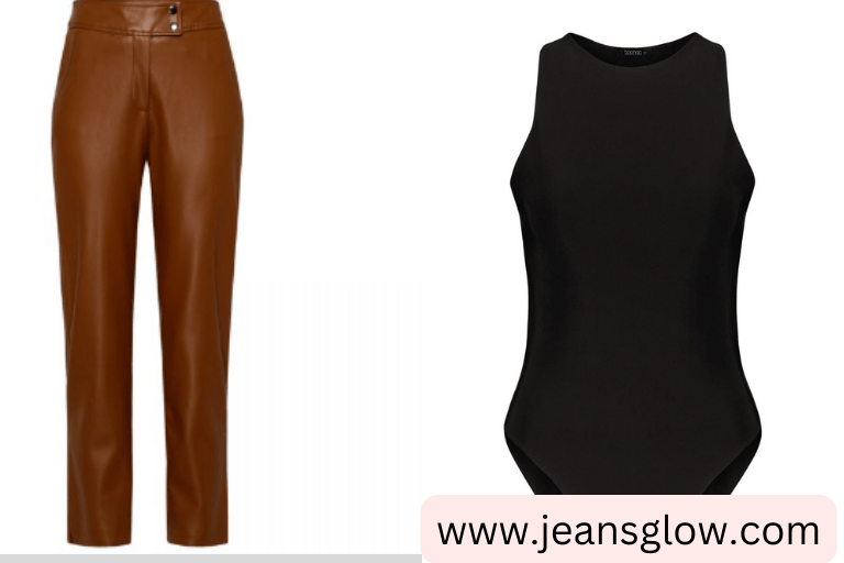 Tan Leather Pant Black Bodysuit